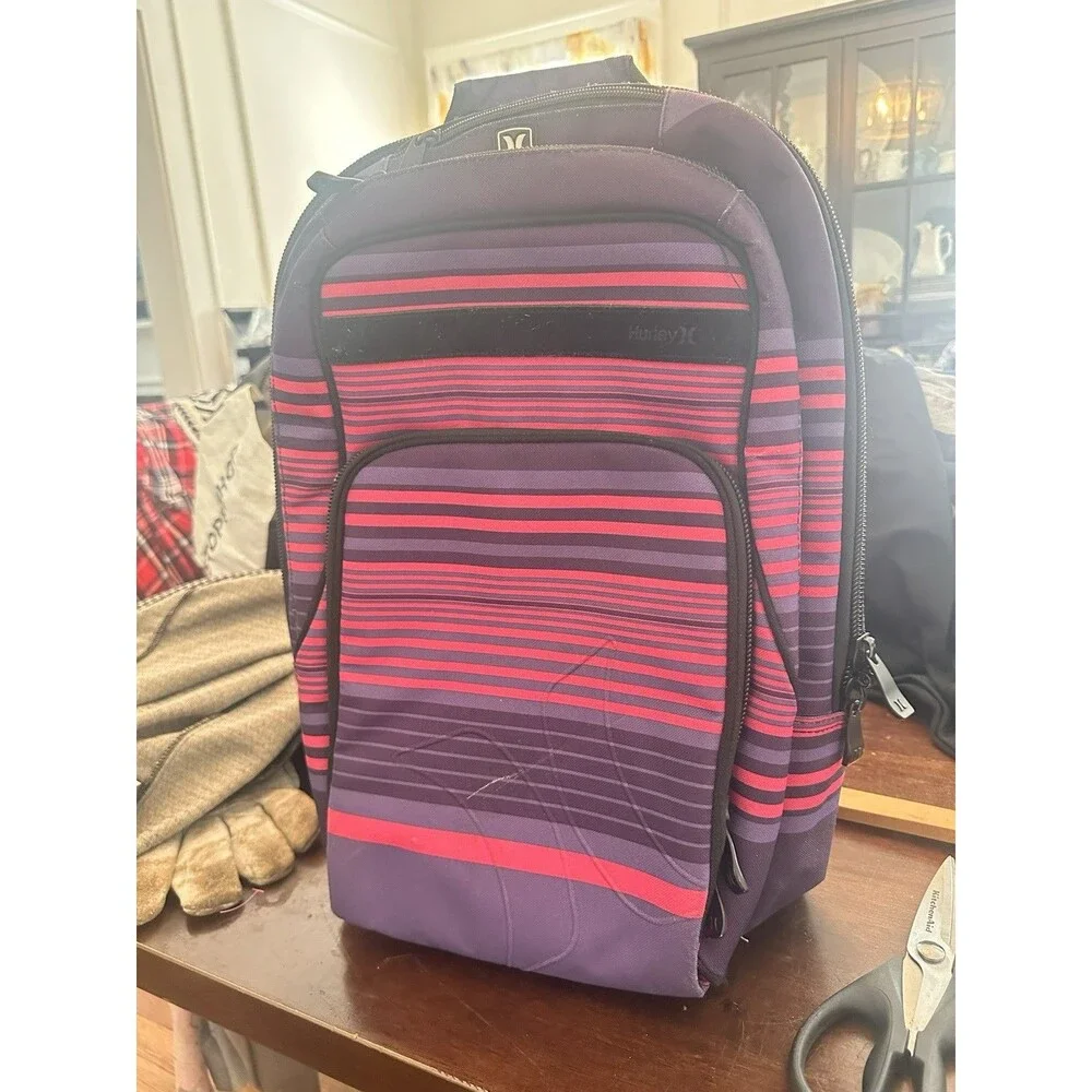 Hurley Copy Backpack Pink Striped Exclusive Compartment Laptop Casual Bag